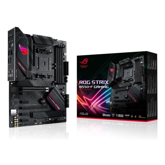 ASUS ROG STRIX B550-F Gaming motherboard with premium capacitors and reinforced PCIe slots
