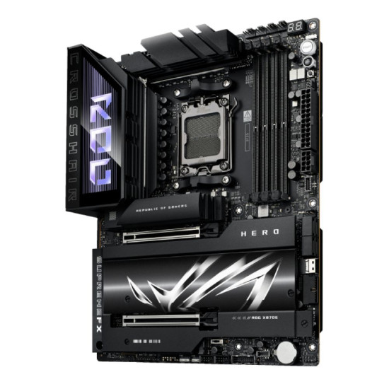 ASUS ROG Crosshair X870E HERO motherboard with advanced connectivity and power