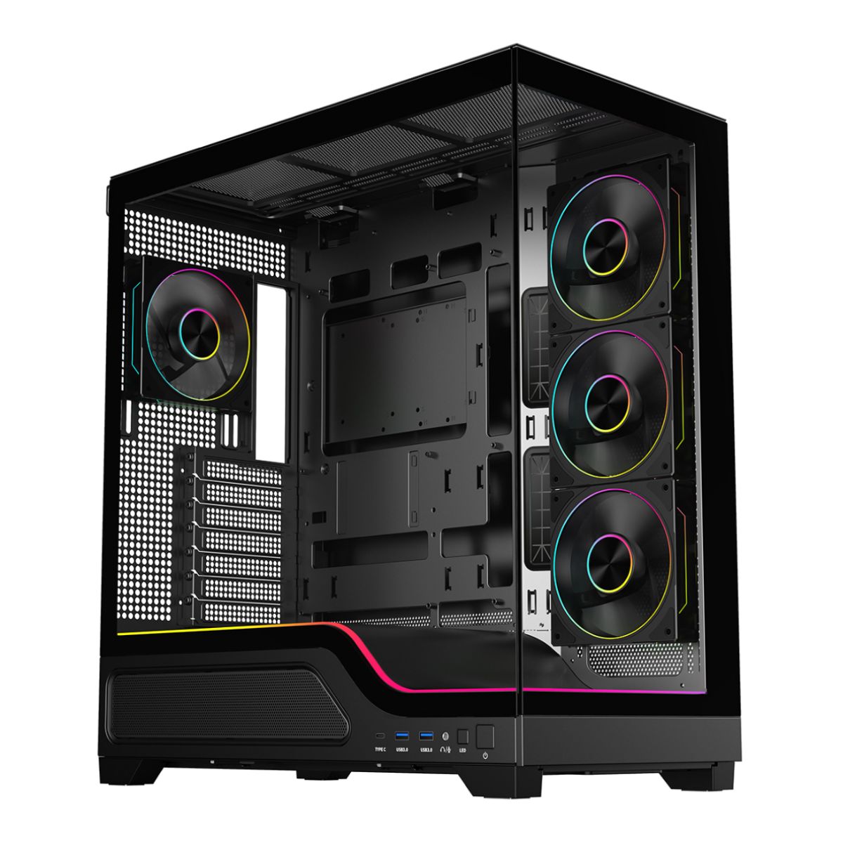 Powercool Pulsar ARGB Tempered Glass ATX Gaming PC Case Black