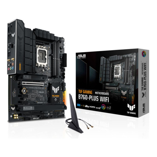 ASUS TUF GAMING B760-PLUS WIFI 90MB1ER0-M1EAY0 Intel B760 LGA 1700 ATX Motherboard along with its packaging box
