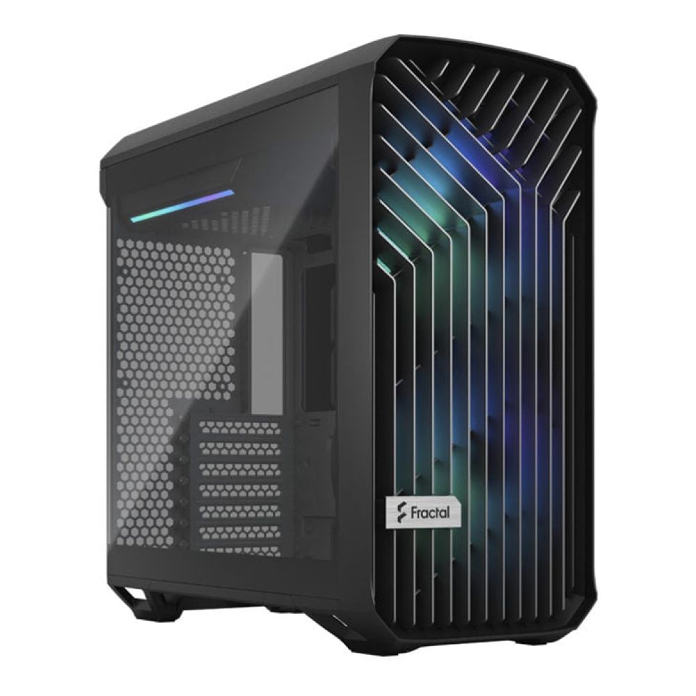 Fractal Design Torrent Compact RGB Black EATX Mid Tower PC Gaming Case with light tint tempered glass panel.
