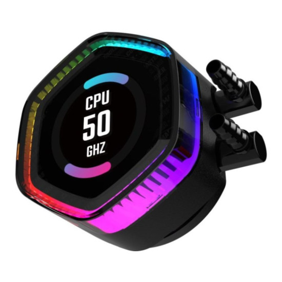 Cooler Master MasterLiquid 360 Ion with 2.1-inch display showing system temperatures in real-time.
