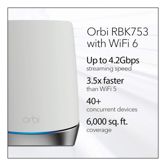 Netgear RBK753-100EUS Orbi AX4200 Tri-Band WiFi 6 Mesh System offers up to 4.2gbps speed and 3.6x faster than wifi 5
