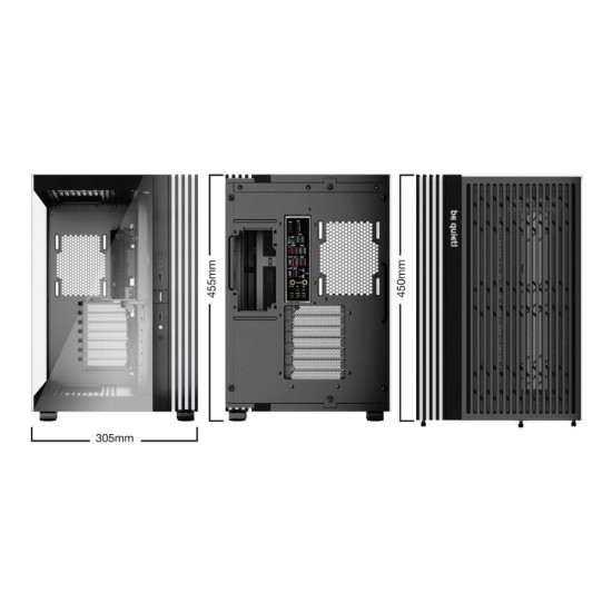 Be Quiet Light Base 600 DX ATX Midi Tower with tempered glass side panel showcasing internal components
