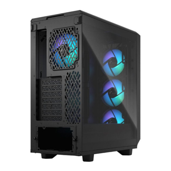 Fractal Design Meshify 2 RGB Black EATX case with premium tempered glass and customizable RGB lighting effects.
