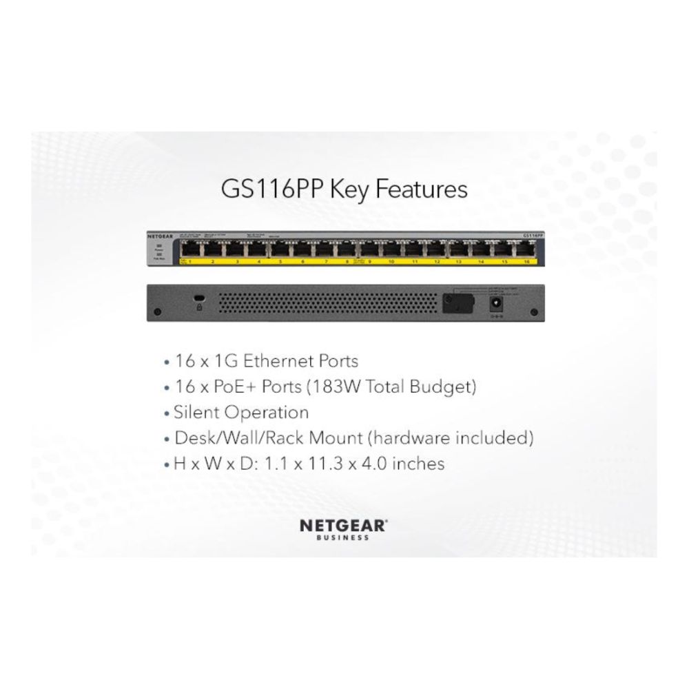 GS116PP-100EUS NETGEAR GS116PP Unmanaged Network Switch