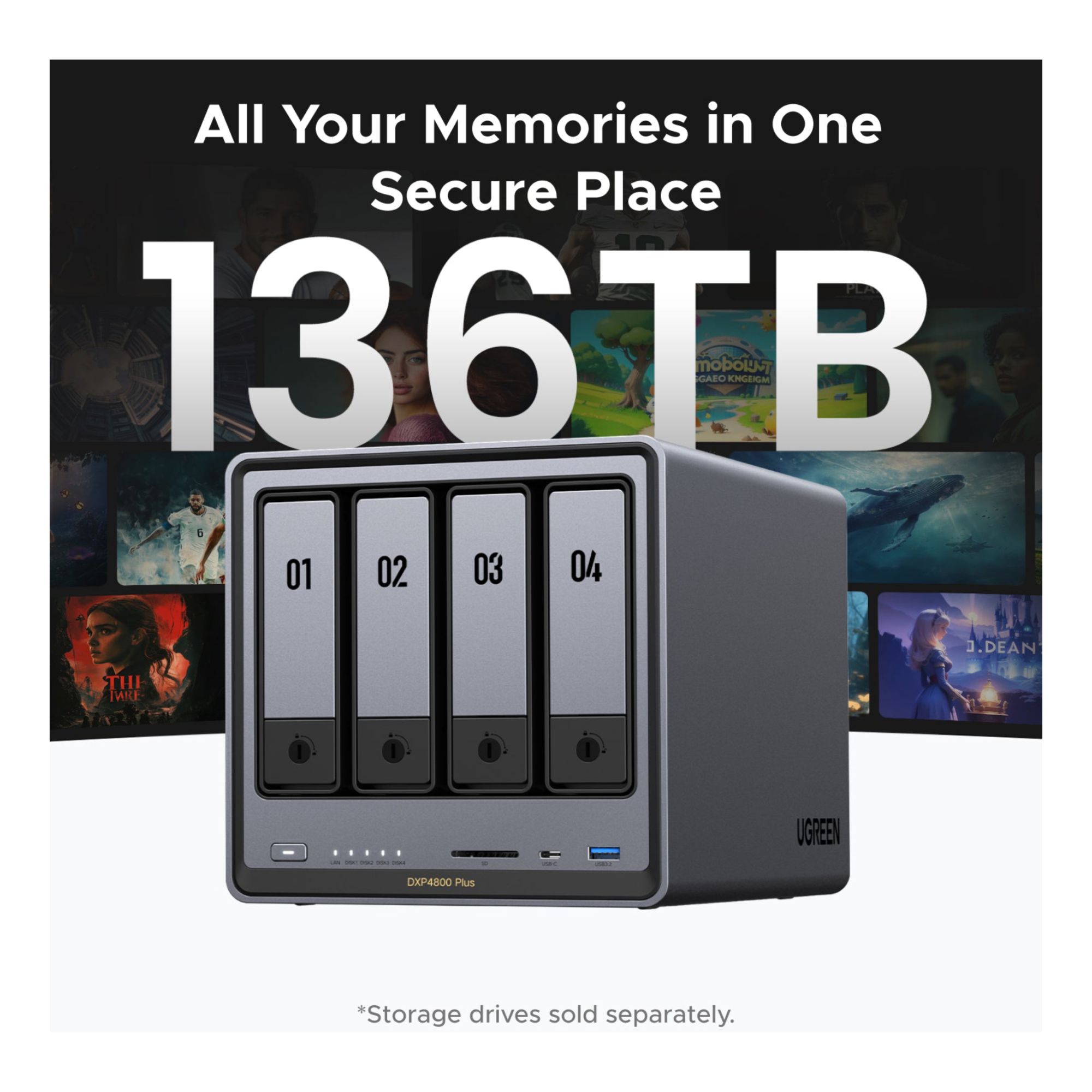 UGREEN D4800 Plus NAS 4ベイ　16TB HDD セット UGREEN NASync DXP4800 Plus 16TB NAS Bundle