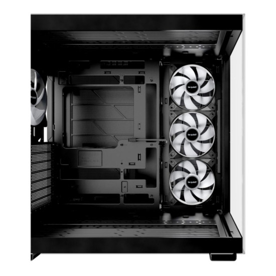 Be Quiet Light Base 600 LX Black ATX Midi Tower with tempered glass side panel showcasing internal components
