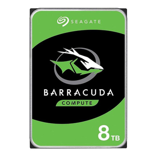 Seagate BarraCuda 8TB desktop hard drive with 256MB cache for fast data transfer and storage.
