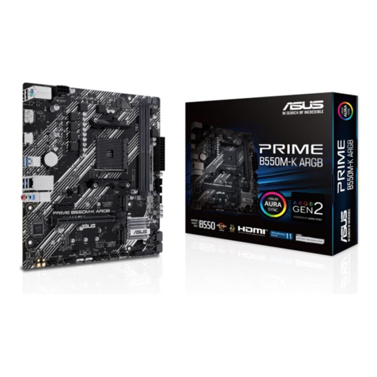 ASUS PRIME B550M-K motherboard featuring customizable ARGB lighting for enhanced aesthetics
