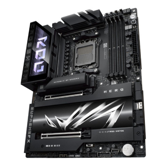 ASUS ROG Crosshair X870E HERO motherboard with AM5 socket and premium design