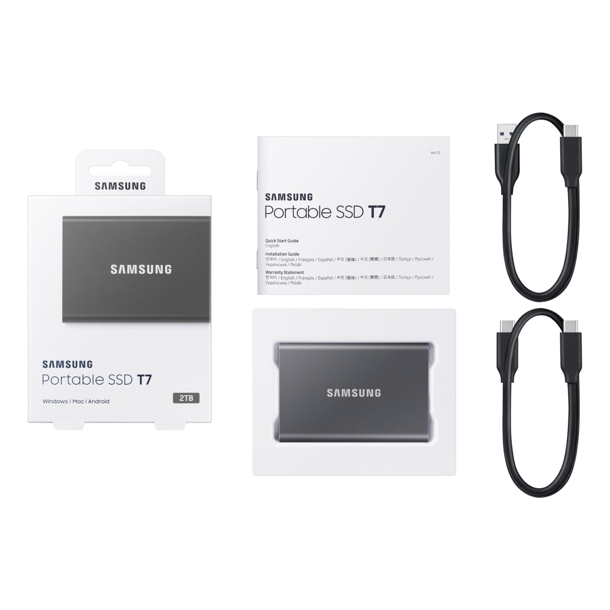 Samsung T7 2TB USB 3.2 Gen2 Type-C Portable SSD Grey