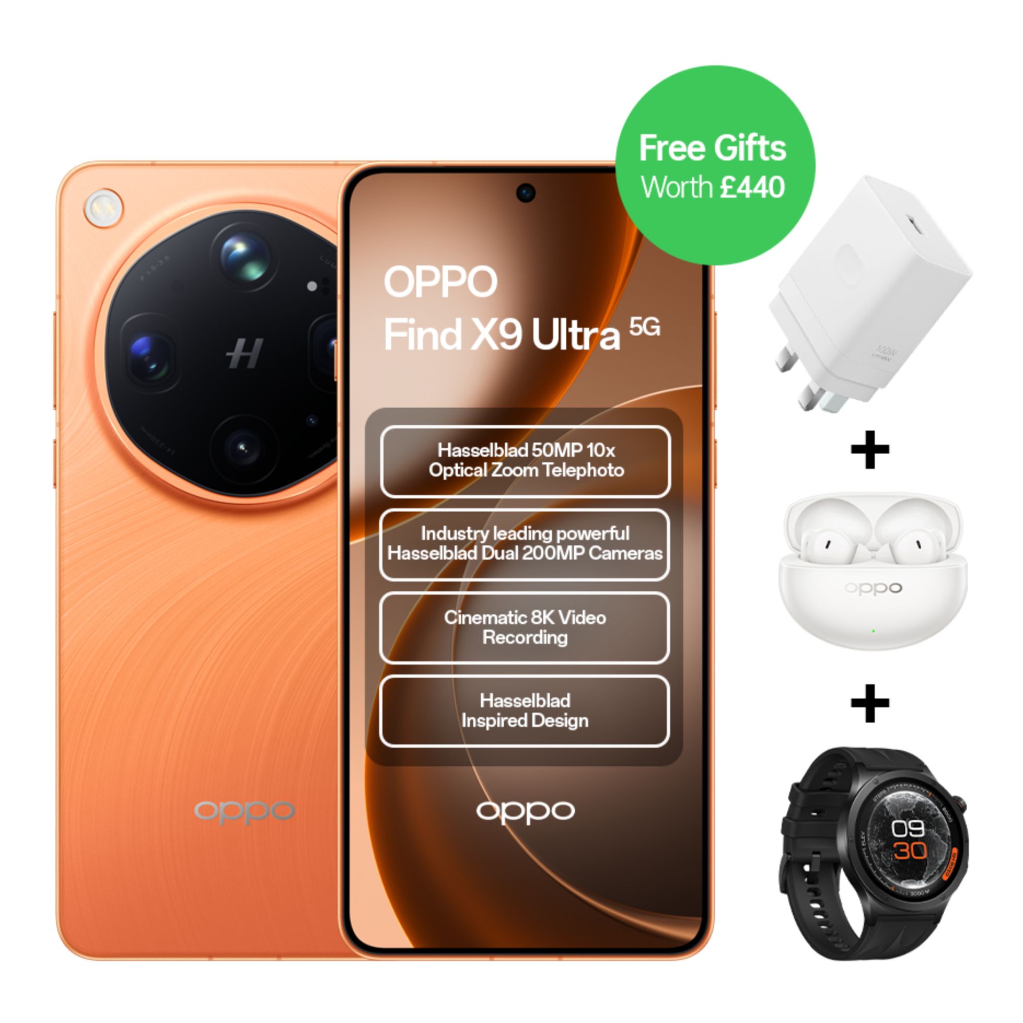 OPPO Find X9 Ultra 6.82" Quad HD+ Amoled Snapdragon 8 Elite Gen 5 12GB RAM 512GB Storage 5G Dual-SIM ColorOS Smartphone - Canyon Orange