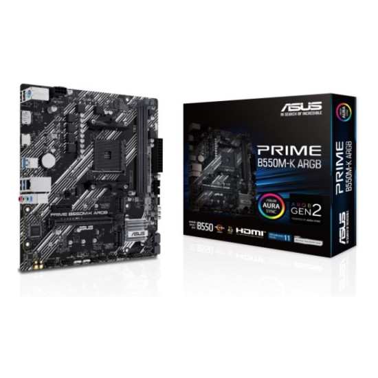 ASUS PRIME B550M-K ARGB AM4 micro ATX motherboard with DDR4 support for gaming and productivity
