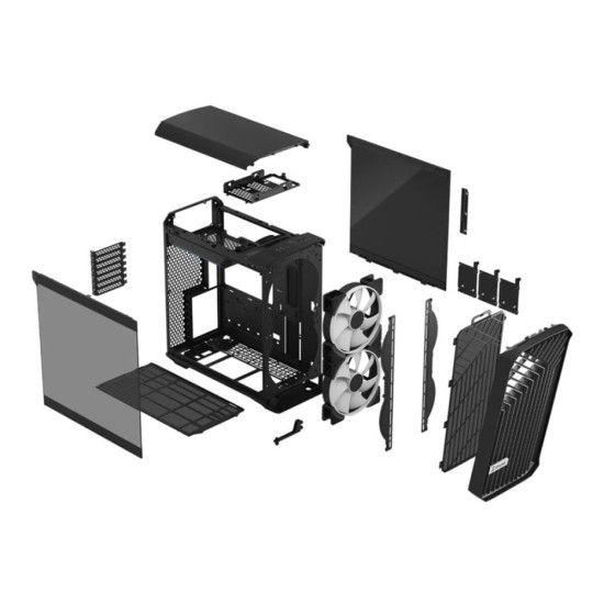 Fractal Design Torrent Compact RGB Black EATX Mid Tower case with elegant design, light tint tempered glass, and RGB accents.
