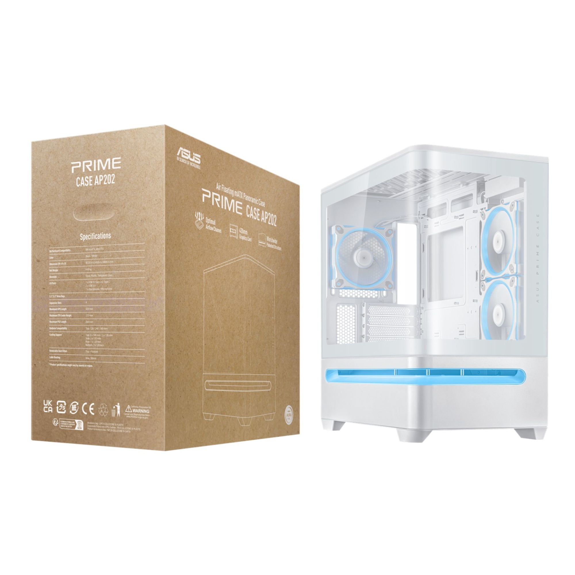 ASUS Prime AP202 ARGB Tempered Glass Gaming Case - White