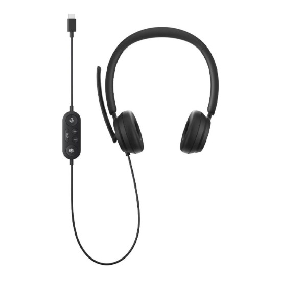Microsoft Modern USB On-Ear Headset with noise-canceling microphone in black
