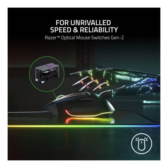 Razer Basilisk V3 gaming mouse with Chroma RGB lighting zones for personalized color effects.

