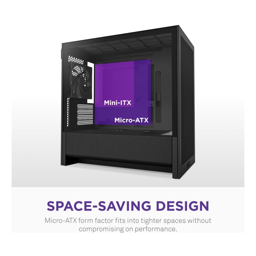 NZXT H3 Flow Tempered Glass Micro-ATX Gaming PC Case Black