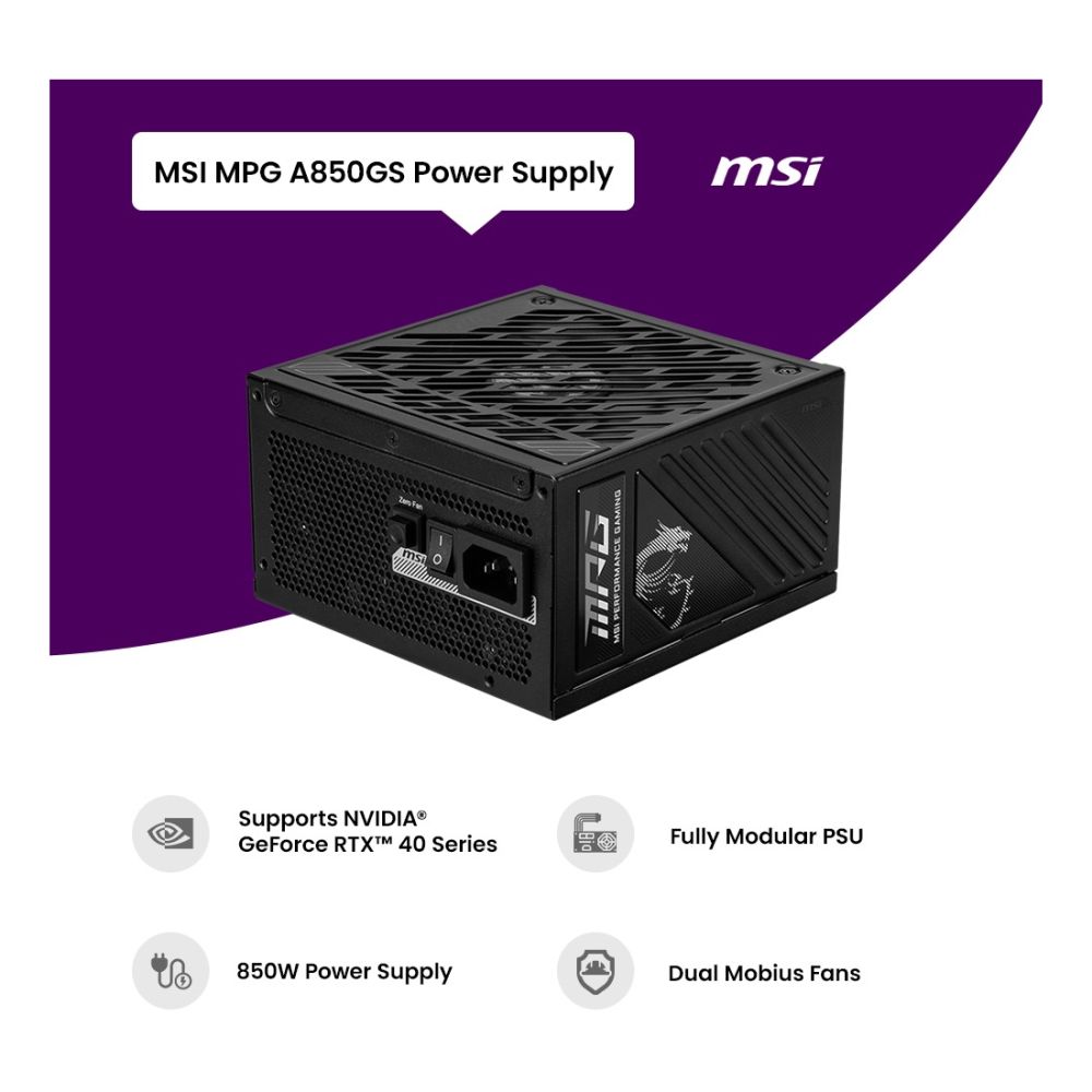 MSI MPG A850GS PCIE5 Power Supply 850W ATX 3.1 80+ Gold